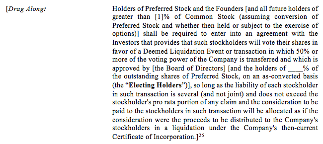 example of drag along rights wording in venture term sheets