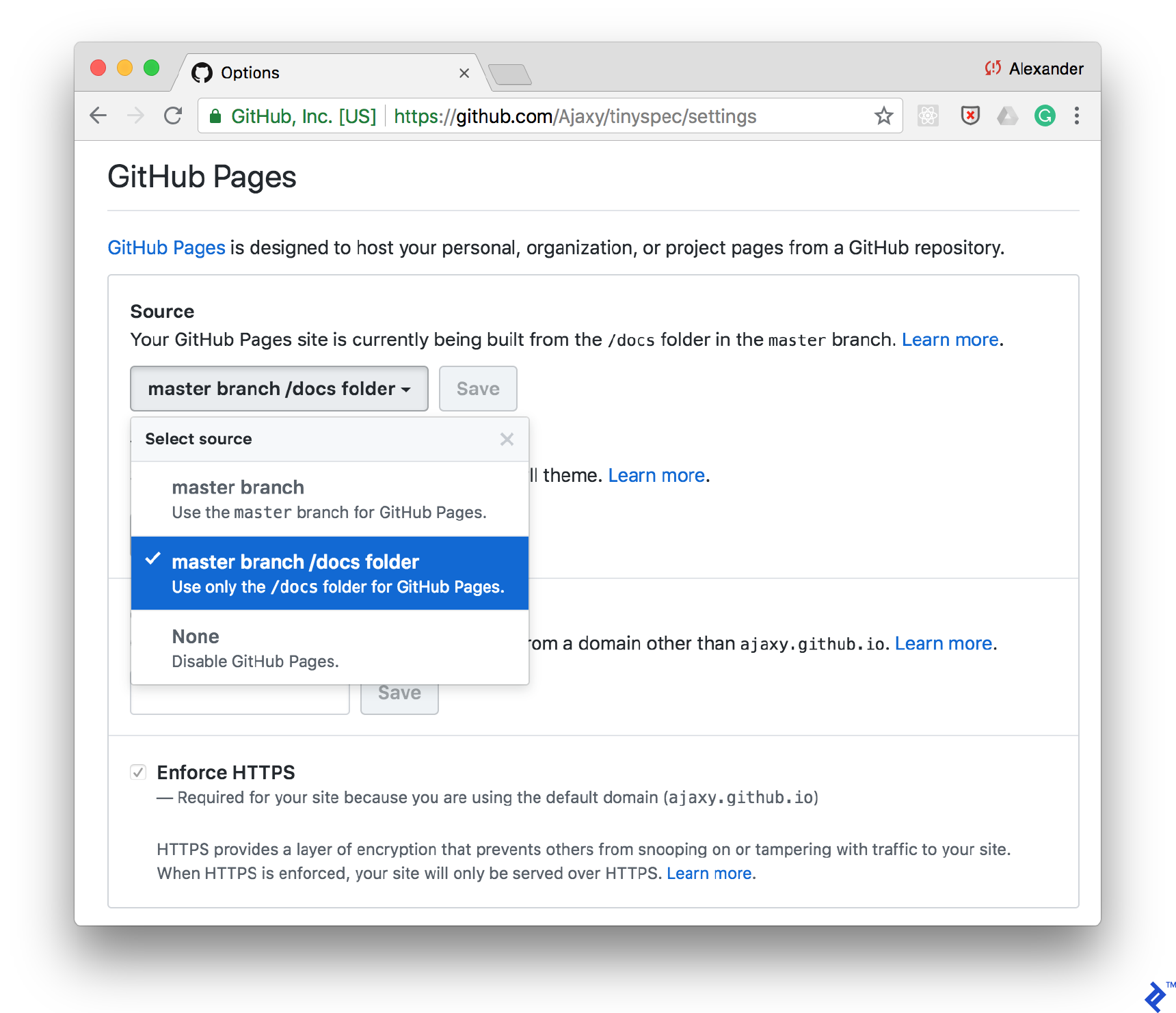 Hosting the HTML documentation of your REST specification from your /docs folder via GitHub Pages.