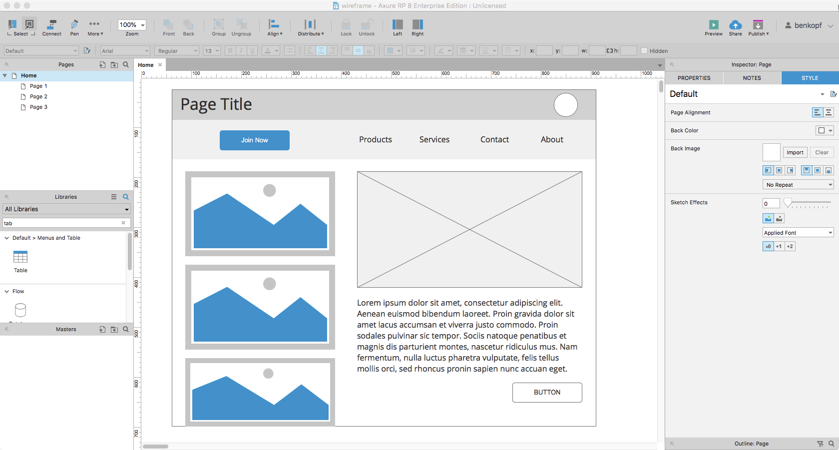 Axure vs. Sketch: Axure wireframe drag and drop components