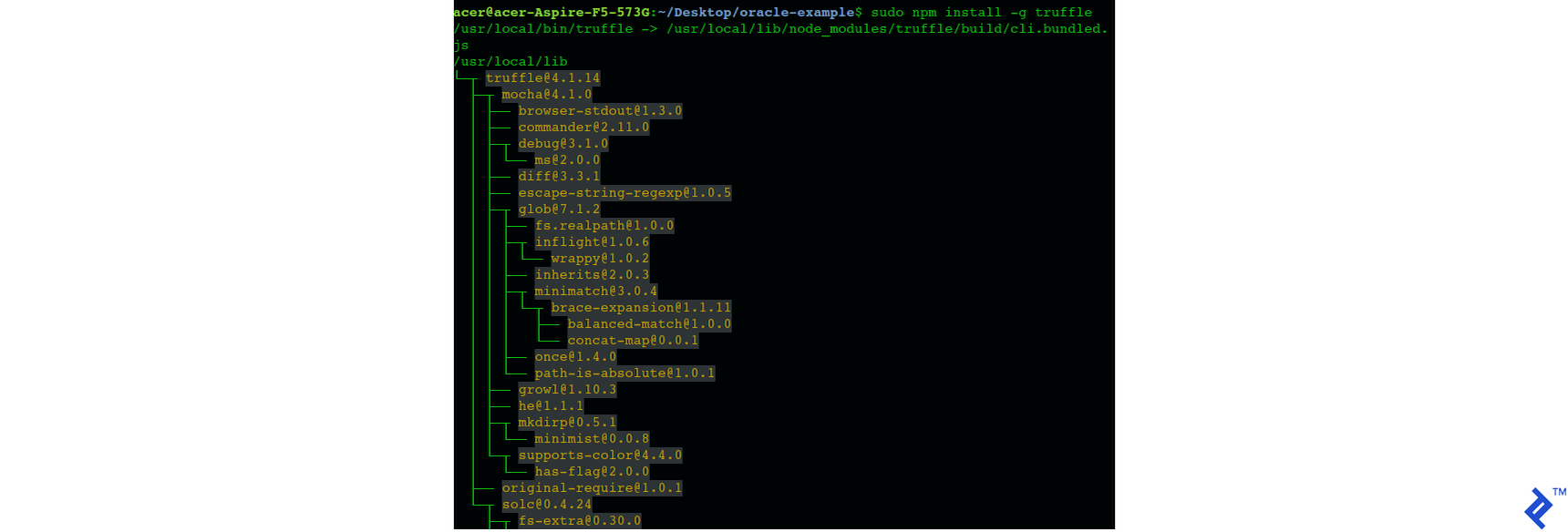 Screenshot of Truffle installation