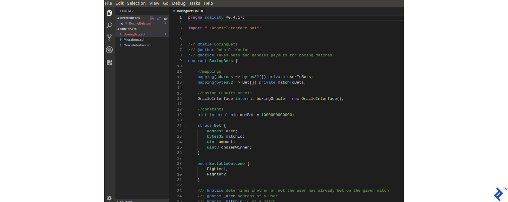Screenshot of the oracle interface