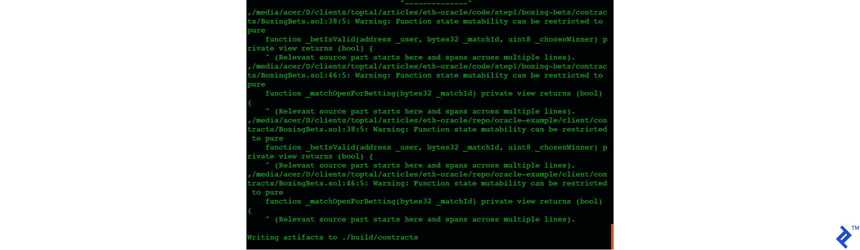 Second screenshot of compiling and migrating the contract