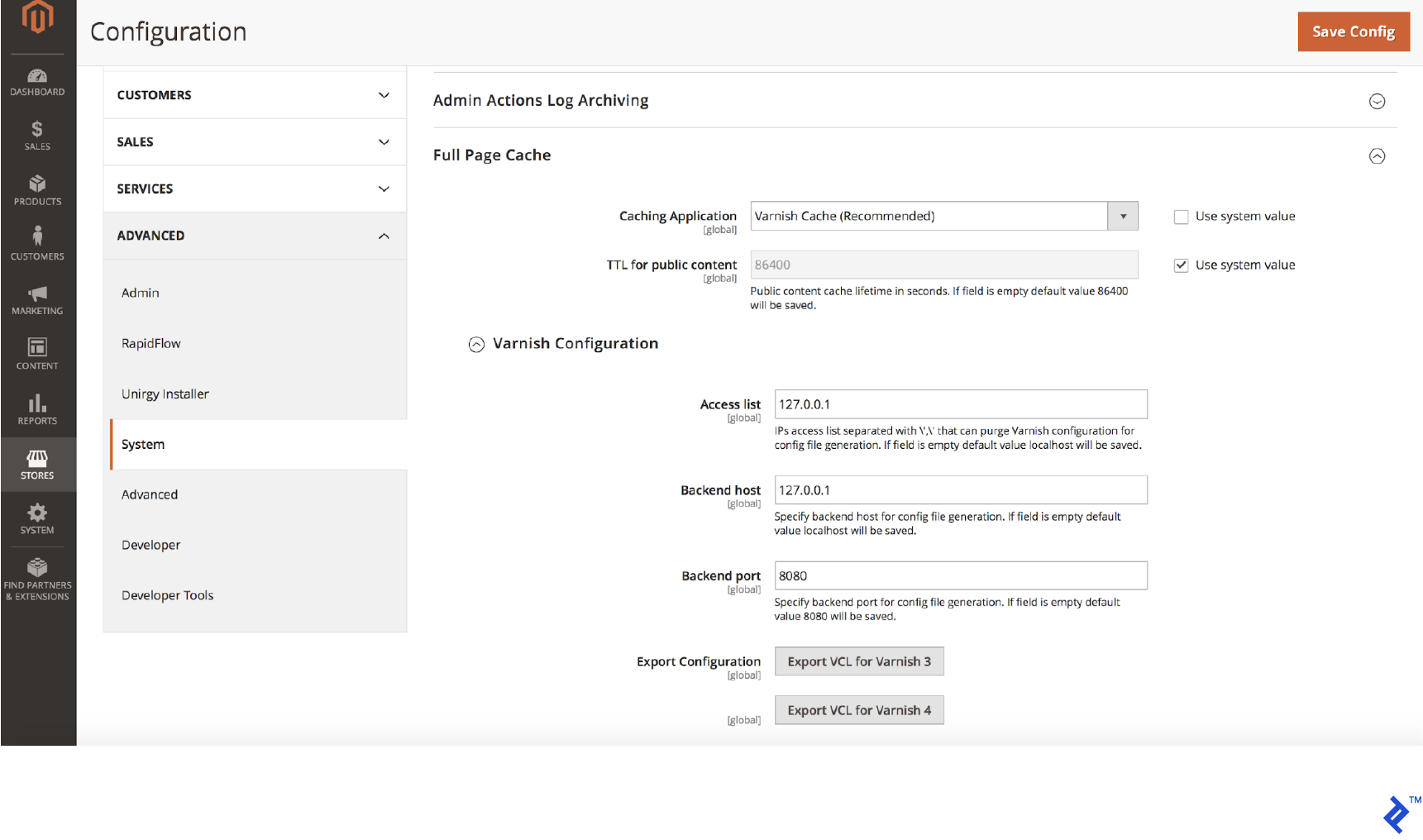 Magento performance optimization full-page cache screenshot