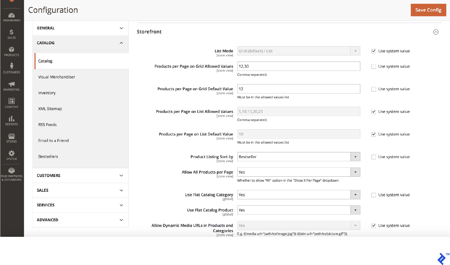 Magento flat tables screenshot
