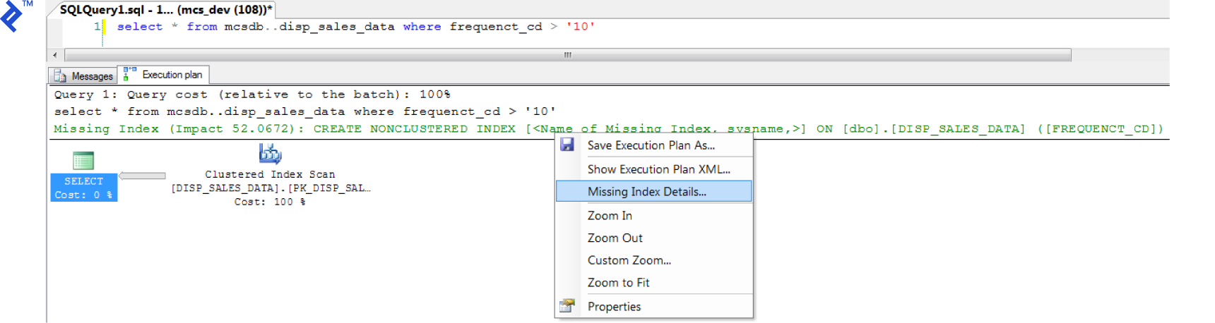 This screenshot demonstrates one of the performance tuning techniques for your SQL database.