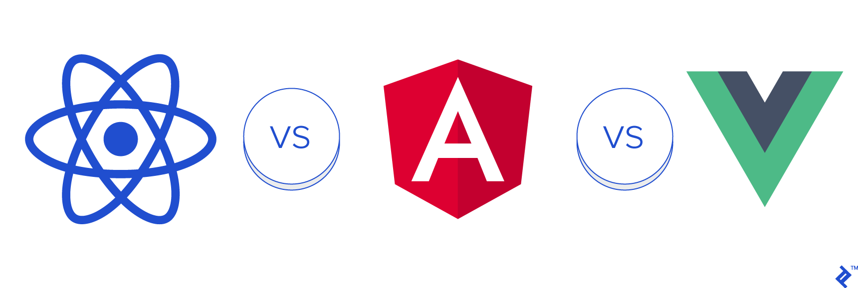 Illustration of React vs. Angular vs. Vue.js