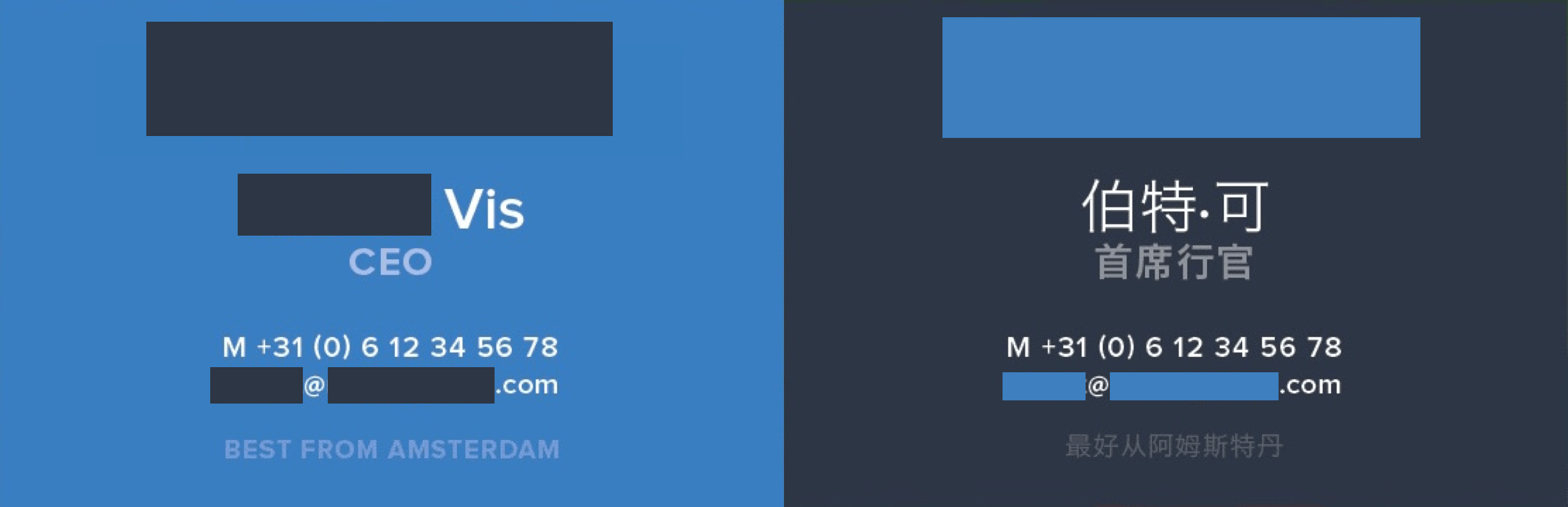 Cross-cultural user interface design: Poorly translated business cards from Dutch to Chinese