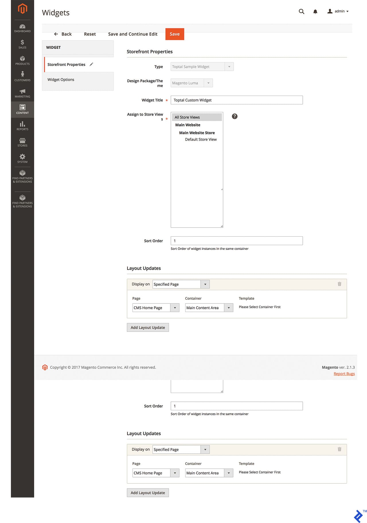 Magento 2 Widget parameters, as seen in Magento 2 Admin