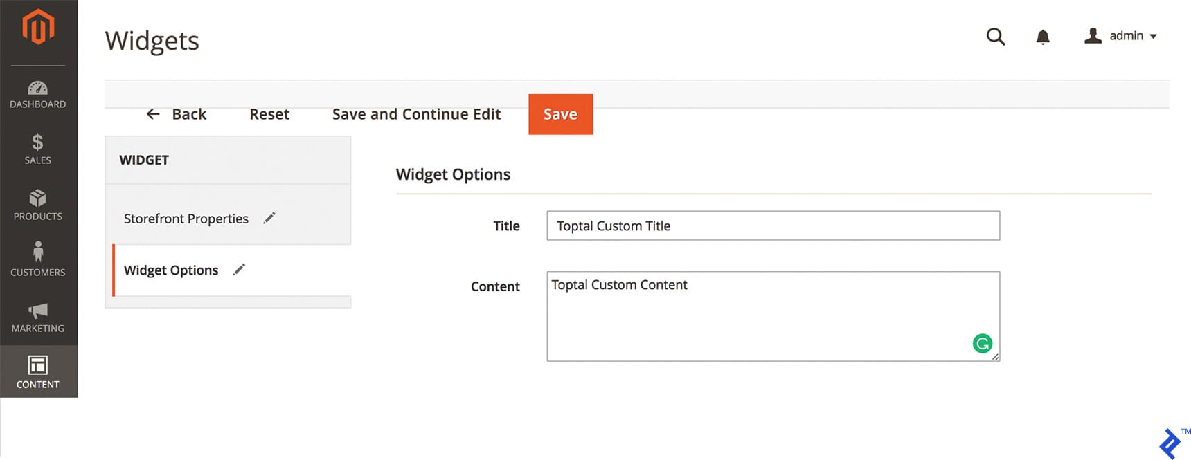 Toptal Custom Title and Toptal Custom Content input in Magento 2 Widget Options