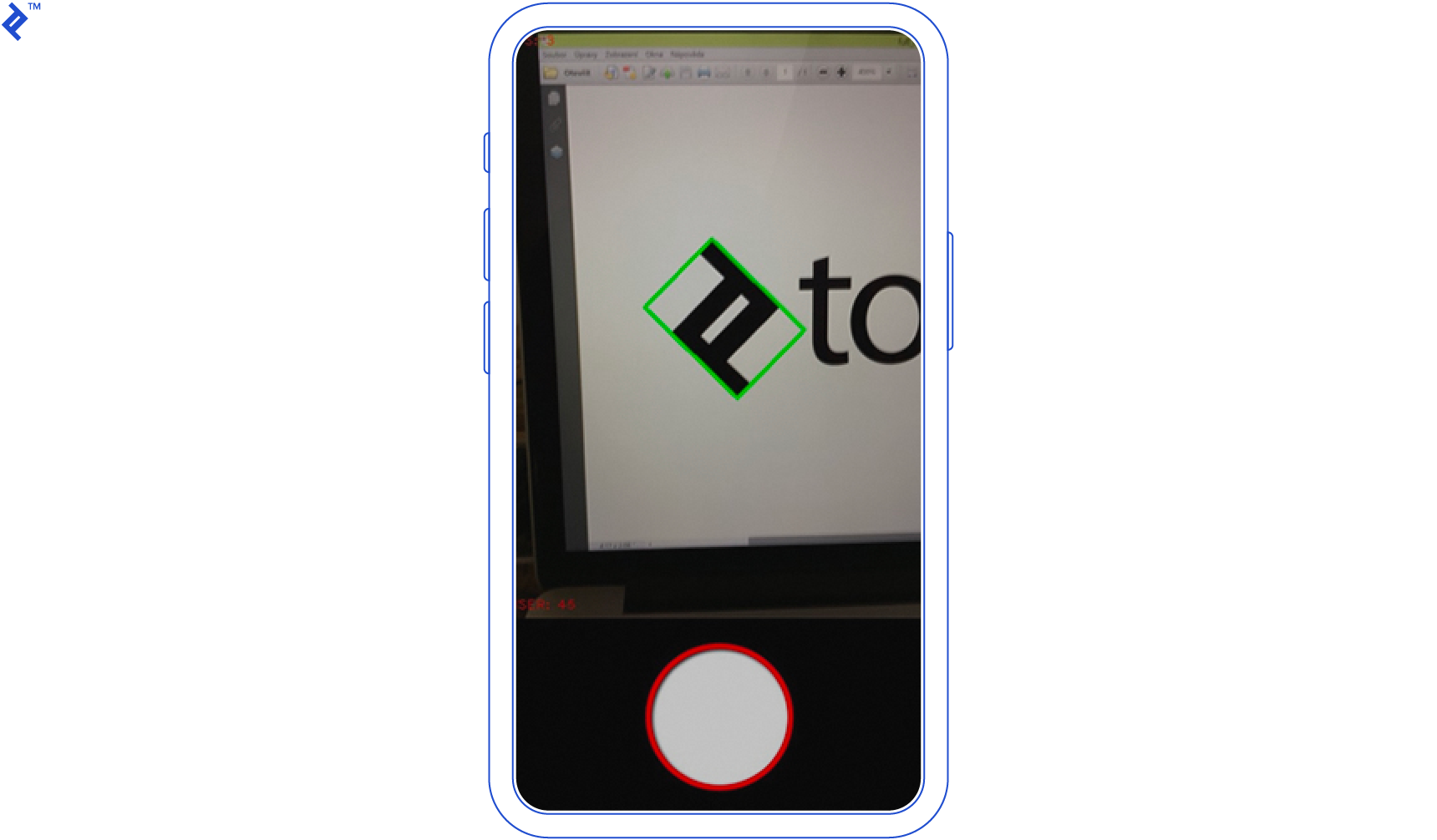Detecting an image (the Toptal logo) vertically.