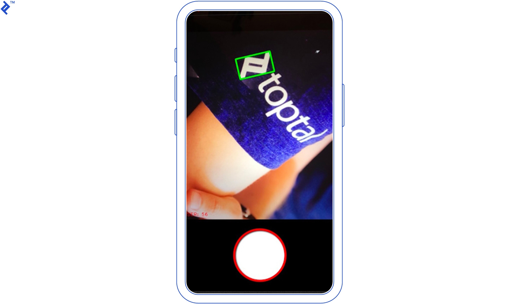 Detecting an image (the Toptal logo) diagonally on a shirt.