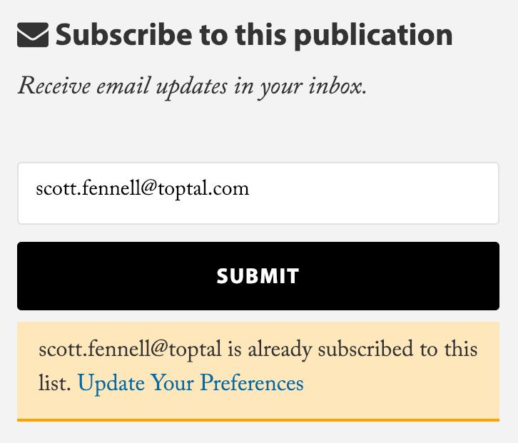 Screenshot of a subscription form