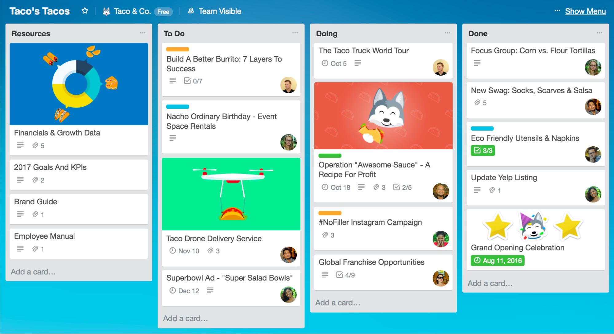 Trello project management software screenshot