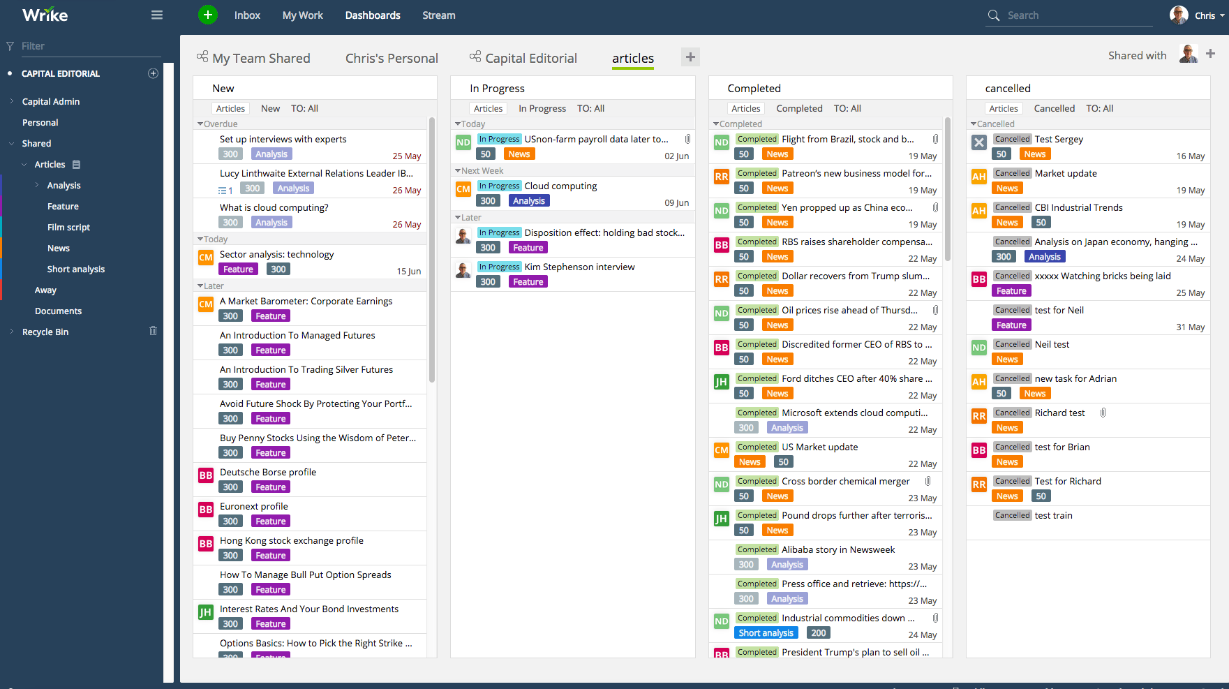 Wrike project management software screenshot