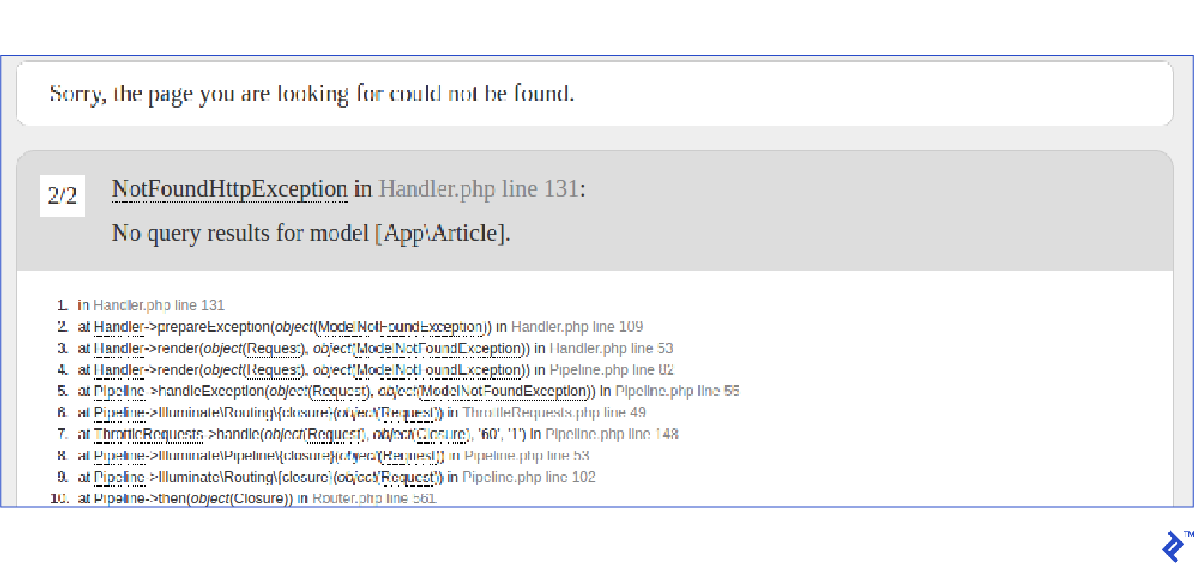 NotFoundHttpException Stacktrace