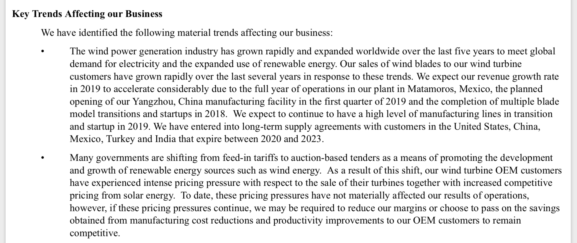 example of key trends section from a 10-k report
