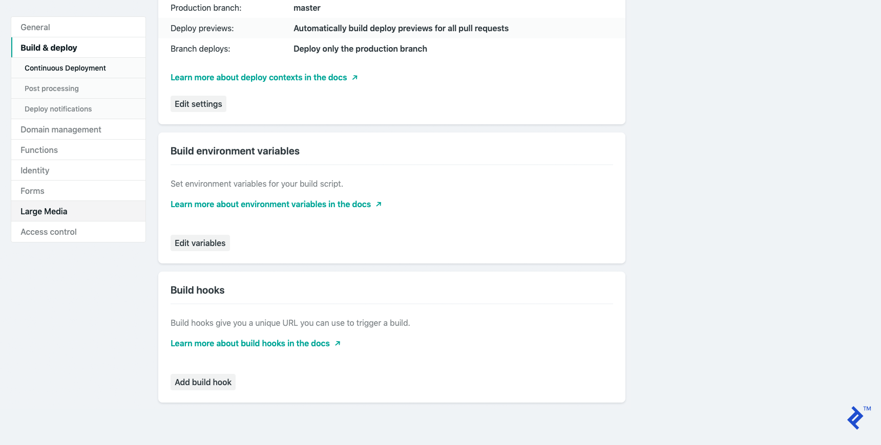 Where to find build hooks in Netlify