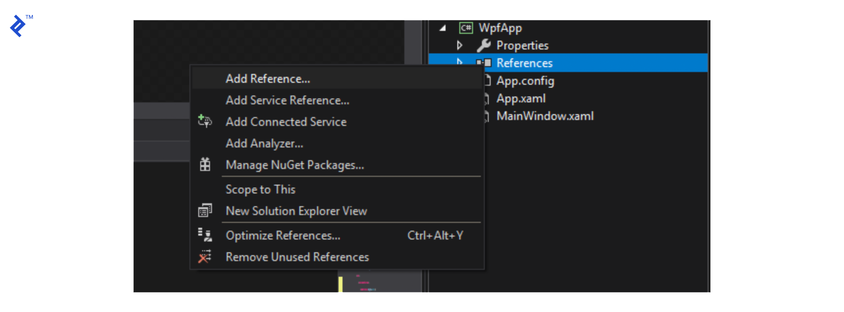 Step 1: Right click on the References section for your WPF project and then click on