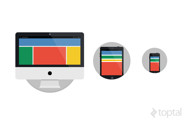 These responsive web design media query examples show the layout on different devices.
