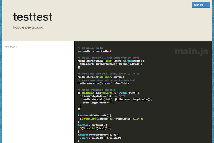 Here is a sample front-end app provided by Hoodie.