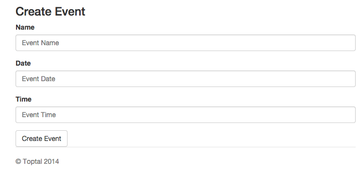Hoodie’s front-end development tools result in a clean “Create Event” configuration.