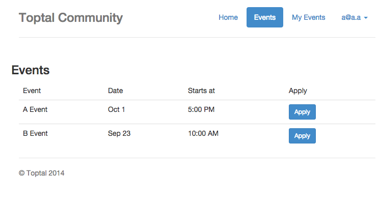 Hoodie creates a clean, efficient full stack development process for the Toptal event calendar.