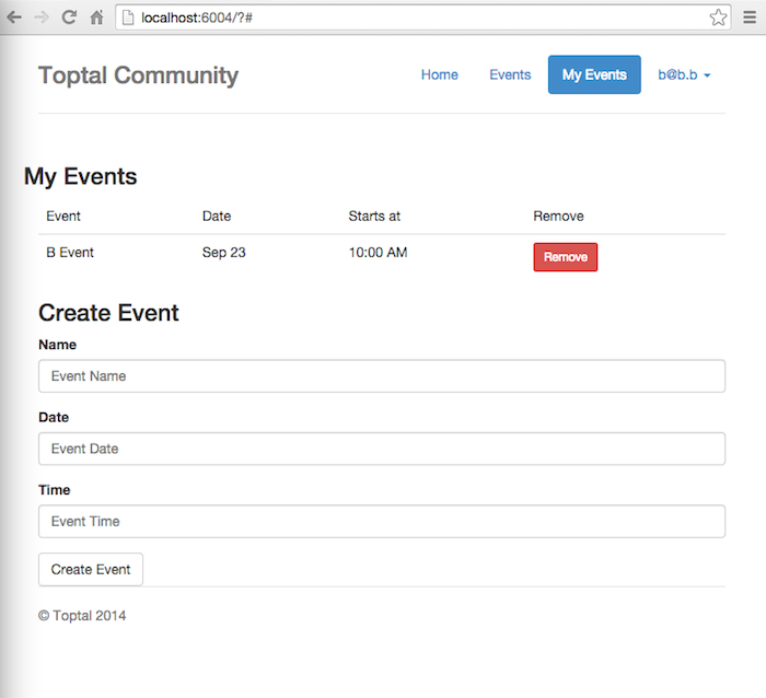 This screen shot shows another sample user logged into my sample app.