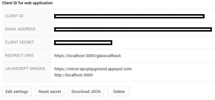 Add your Glass application’s URL to the list of authorized JavaScript Origins in the Google Developers Console.