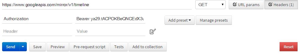 In Postman the authorization token sent to Mirror API looks like this.
