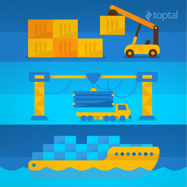 Transportation using shipping containers by land and by sea