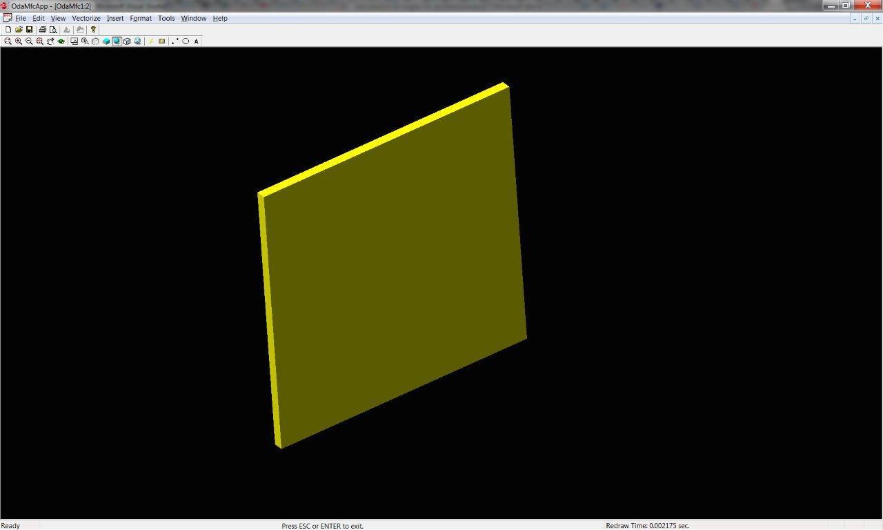 A DWG file with one yellow rectangular wall