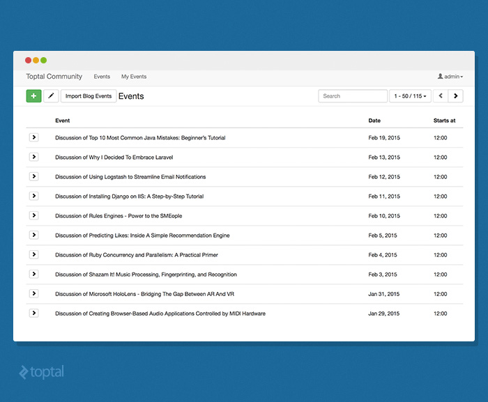 Import Blog Events action