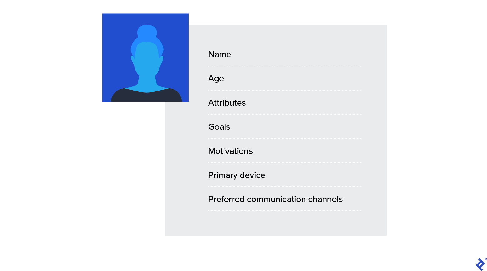 User personas cluster similar traits, such as age and communication method, to identify the ultimate end user.