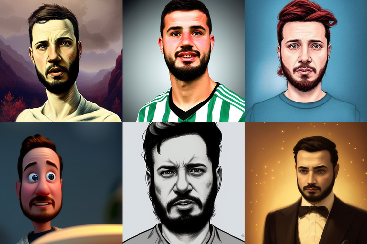 Seis imágenes generadas por IA del autor del artículo en diferentes estilos animados y artísticos.